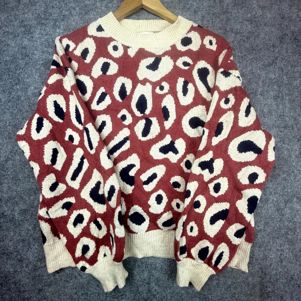 Listicle Sweater Womens Medium Leopard Y2K Style Indie Eclectic Oversized Boxy